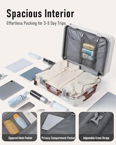 FIGESTIN Carry on Luggage Airline Approved, Aluminum Frame Hard Shell Suitcases with Wheels,100% PC Lightweight, No Zipper Suitcase TSA Approved, 20" Carry-On (Beige) 6