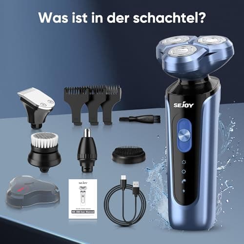 Sejoy Electric Razor for Men's Face, Mens Electric Shavers Cordless, USB Rechargeable Rotary Razors, Portable 5 in 1 Kit Dry Wet Shaver, IPX7 Waterproof for Home Travel 7