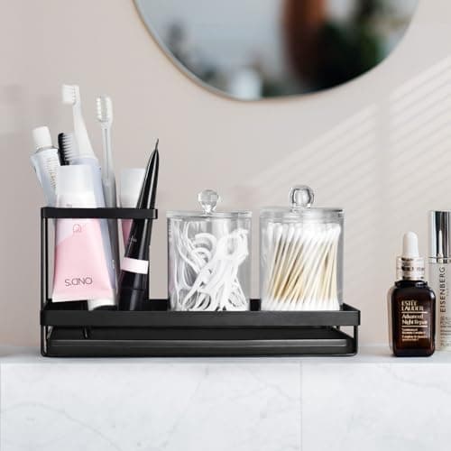 MYITYARD Toothbrush Holders for Bathrooms, 4 Slots Rustproof Metal Tooth Brushing Organizer with Drainage, Electric Tooth Brush Toothpaste Holder for Bathroom Countertop, Black 6