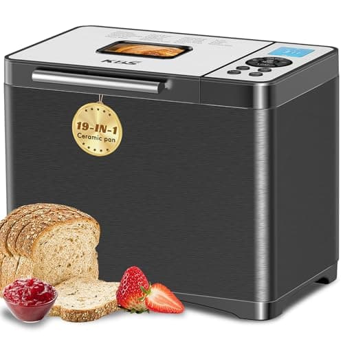 KBS 19-in-1 Programmable Bread Maker,2LB Large Bread Machine Stainless Steel with Sourdough,Gluten-Free,Nonstick Ceramic Pan,650W Bread Maker Machine with 15H Timer&1H Keep Warm,3 Crust Colors,Recipes