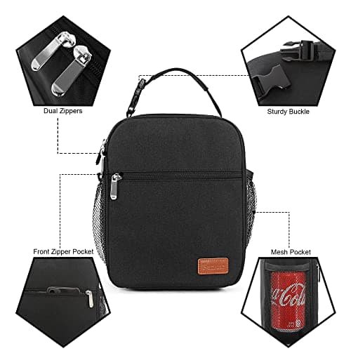 Femuar Lunch bag for Men Women Adults Small for Office Work Picnic - Reusable Portable Lunchbag, Black 5
