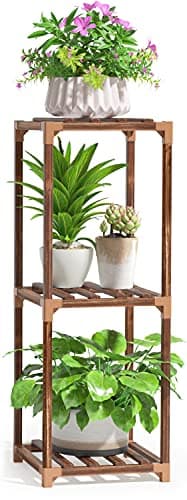 cfmour Wood Plant Stand Indoor, 3 Tier Tall Plant Shelf Flower Pot Stands Display Rack Holder Outdoor, Small Space Planter Stands Shelves for Corner Living Room Garden