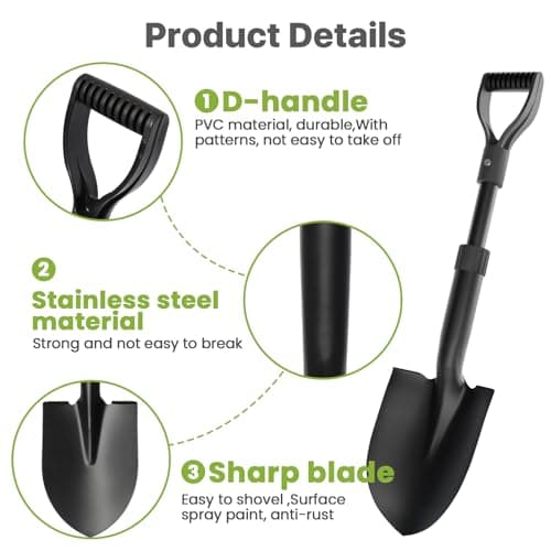Shovel, Garden Shovel for Digging, 28" Gardening Shovels Heavy Duty with D Handle, Pointed Spade Shovel for Camping, Edging, Beach Sand, Metal Garden Shovel with Fiberglass Shaft, Black 5