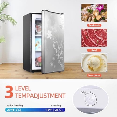 Upright freezer, 3.0 Cubic Feet Single Door Compact Mini Freezer with Reversible Stainless Steel Door, Silver Freezer Door with Pattern Small freezer for Home Dorms Apartment Office 6