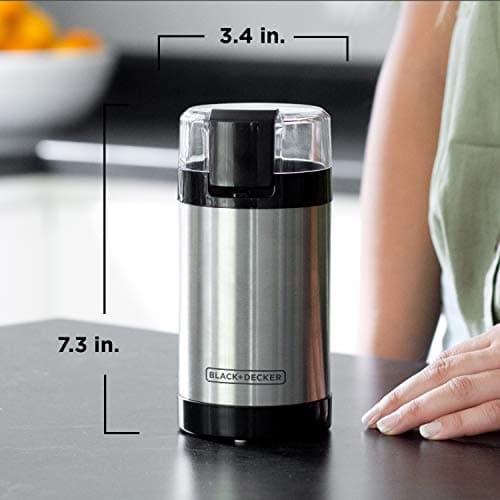 BLACK+DECKER One Touch Coffee Grinder, 2/3 Cup Coffee Bean Capacity, Spice Grinder, One Touch Push-Button Control -150 Watts -Stainless Steel Blades 7