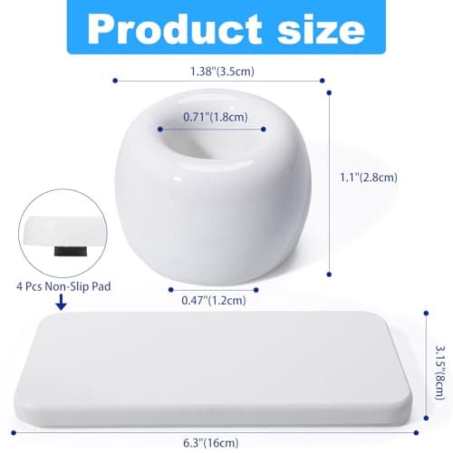 Dersyer 3 Pack Mini Ceramic Toothbrush Holder Stand with 1 Pack Water Absorbing Stone for Bathroom Vanity Countertop, Toothbrush Organizer, White 5