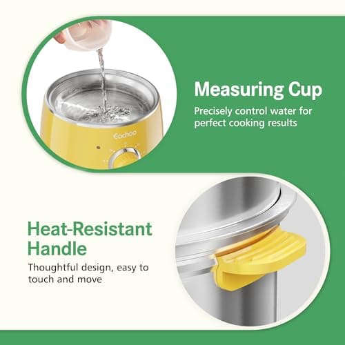 Hard Boiled Egg Cooker - CACHOO 14-Egg Rapid Stainless Steel Egg Boiler with 30-Min Timer & Auto Shut Off, Compact Electric Vegetable Steamer for Cooking, Dishwasher Safe, Retro Yellow 7