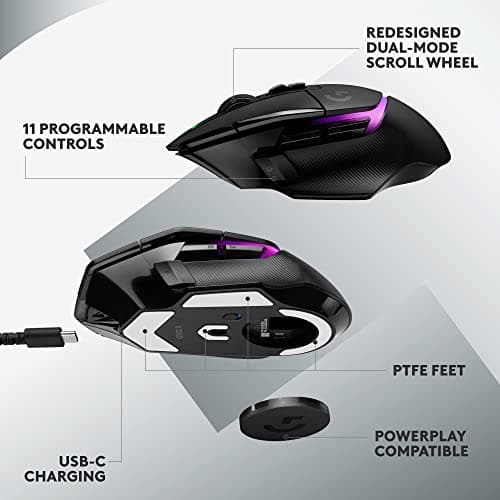 Logitech G502 X Plus Lightspeed Wireless Optical Mouse with LIGHTFORCE Hybrid switches, LIGHTSYNC RGB, Hero 25K Gaming Sensor, Compatible with PC - macOS/Windows - Black (Renewed) 6