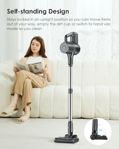 Cordless Vacuum Cleaner, 40Kpa Lightweight Stick Vacuum with 40 mins Runtime, Self-Standing Stick Vacuum Cleaners for Home, Rechargeable Cordless Vacuum for Hard Floors, Carpet and Pet Hair 6