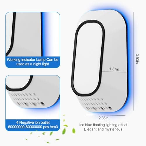 PVACG Plug in Air Purifier with Ice Blue Hover Light, 4 Built-in Brushes Negative Ion Air Purifier for Home,2W Ultra-Low Energy Air Ionizers for Bedroom, Office Desk,Living Room,Bathroom(5) 7