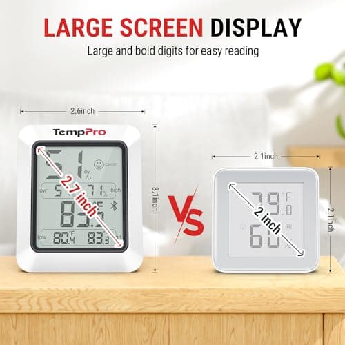 TempPro Hygrometer Thermometer for House, Bluetooth Room Indoor Greenhouse Thermometer Monitor Up to 260FT, Backlit Humidity Meter Temperature Sensor with 2-Year Data Export(Previously ThermoPro) 8