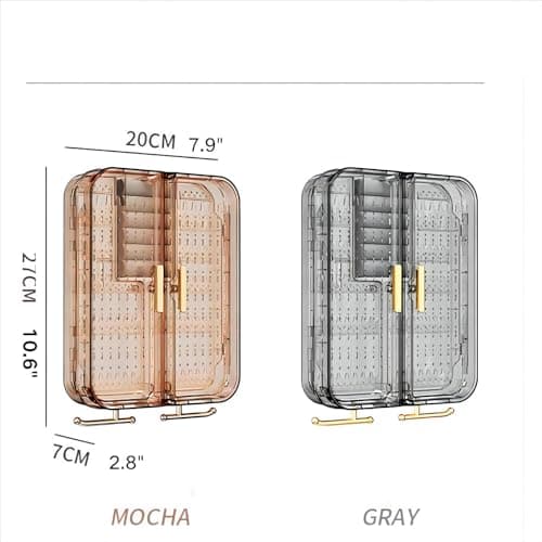 Wall Mounted Jewelry Organizer Cabinet- No Punching Foldable 4- Compartment Jewelry Hanging Organizer for Necklaces, Rings, Bracelets | Jewelry Earring Holder Storage Box for Women & Girls (Rose Gold) 5