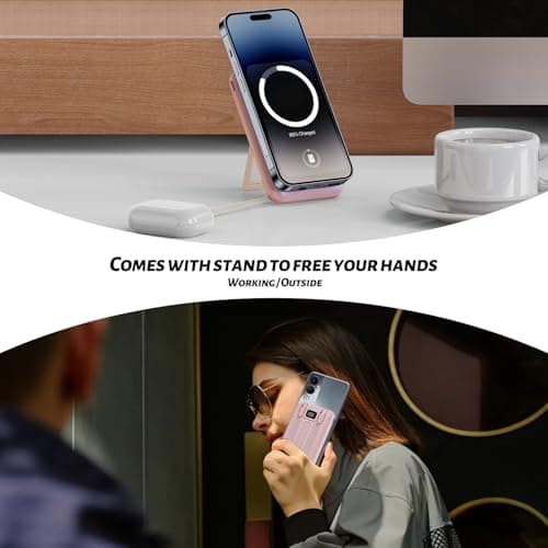 sunpolin Portable Charger 10000mAh Power Bank, Fast Charging Battery Pack with Built-in Cables, Compatible with iPhone, Samsung, Android, Apple Watch, AirPods, Magnetic Wireless Charging Gold Pink 5