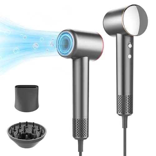 Professional Hair Dryer, 200 Million Negative Ionic Blow Dryer with 110000 RPM Brushless Motor, 1500W High-Speed HairDryer with Magnetic Nozzle & Diffuser for Salon, Home, Travel (Wisdom Gray) 2