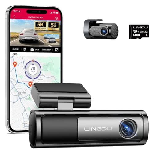 LD06 5G WiFi Dash Cam Front and Rear, 5K Dash Camera for Cars with 64GB SD Card, Night Vision Voice Control, G-Sensor Built-in GPS, 24H Parking Mode Loop Recording, Max Up Support 256GB