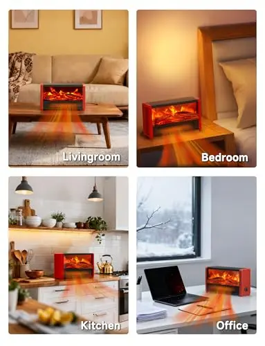 Pxonmow Small Space Heater with Realistic Flame Effect,600W Portable Mini Electric Desk Heater for Indoor Use,Fast Heating for Office,Bedroom,Study Room with Overheating & 45° Tip-Over Protection(Red) 9
