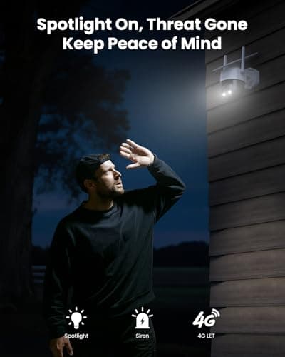 CAMSTRO 4G LTE Cellular Solar Security Camera Wireless Outdoor, 2K Camera No WiFi Needed with SIM Card, 360° Full View, PIR Motion Detection & Siren, 2 Way Talk, Color Night Vision, IP66 6