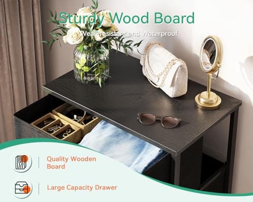 AODK Dresser for Bedroom with 4 Storage Drawers, Small Dressers Chest of Drawers Fabric Dresser with Sturdy Steel Frame, Black 7