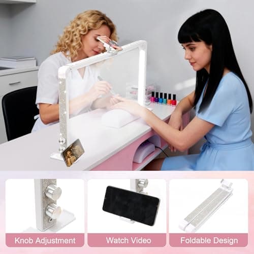 Ciyebst Nail Tech Lamp for Desk, 34 in Large Half Moon Light with Phone Holder, 48W Brightness Adjustable Lash ARC Light for Manicure, Tattoo, Spa, Salon, 3000K-6000K LED Manicure Lamp 4