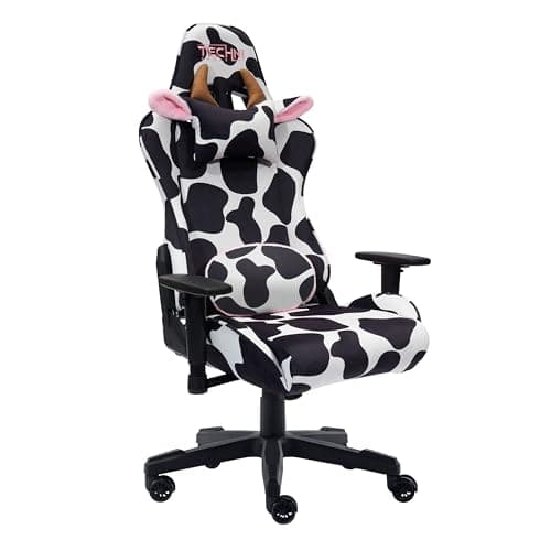 Techni Sport Gaming Chair - Black White Cow Print - Ergonomic Office Computer Chair with Memory Foam, Lumbar Support, Decorative Horns & Ears, 300 Lbs Capacity 8