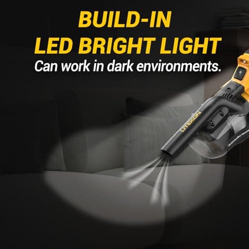 LITEKON Cordless Vacuum Compatible with 𝗗𝗘-𝗪𝗔𝗟𝗧 20V Max Battery (No Battery), Handheld Battery Powered Vacuum Cleaner for Wood Floor, Carpet, Car Cleaning, 125AW (Tool Only) 5