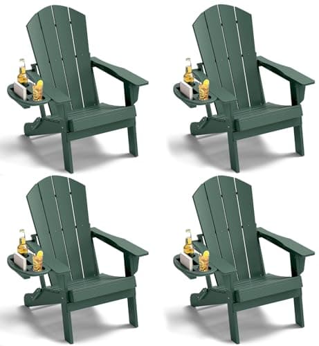NAVINE Adirondack Chair Set of 4, HDPE Folding Adirondack Chair with Multifunctional Cup Holder, Weather Resistant Fire Pit Chair for porches, patios, poolsides, Decks.