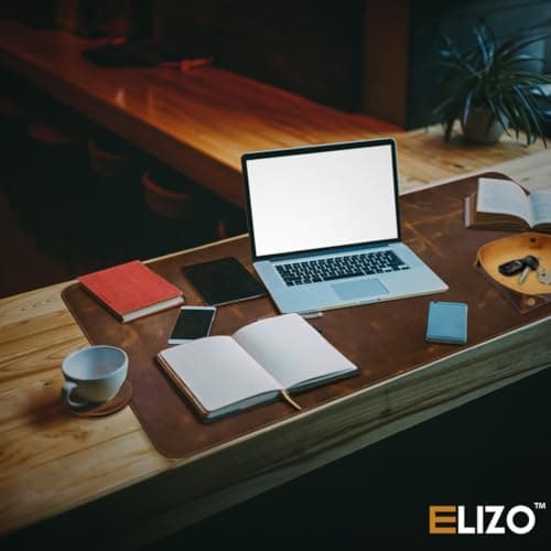 Elizo Real Leather Desk Mat Set (32x16) Large Desk Cover Desk Blotter Protector Computer Gaming Mouse Pad Table Laptop Office Desktop Accessories 5