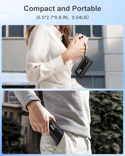 FlyKangaroo Portable Charger with Built in Cables, Slim 10000mAh Fast Charging 22.5W Power Bank USB C LED Display Battery Pack 6 Outputs & 2 Inputs for iPhone Samsung Pixel LG Moto iPad 7