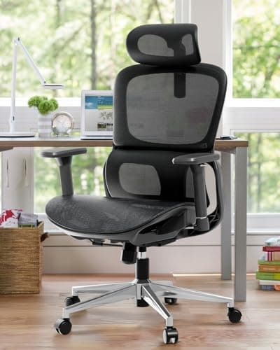 Hbada P2 Air Ergonomic Office Chair, Office Chair with 3D Lumbar Support, Big and Tall Mesh Chairs with 3D Arms, Headrest & Comfortable Seat, Home Office Desk Chairs, Black