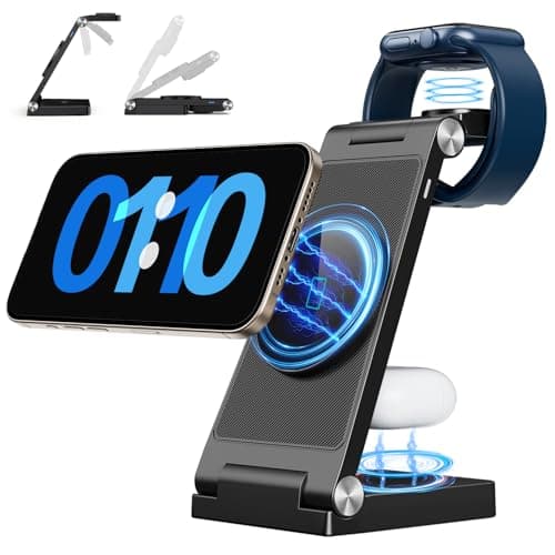 2026 Traveling Wireless Mag-Safe Fast Charging Station,Magnetic 3 in 1 Charger with Light for iPhone 17 16 15 14 13 12 Pro Max Plus,Apple Watch Series & Air pods 4 3 2 Pro-Gifts for Wife & Husband
