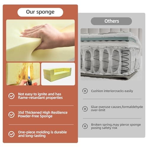 5-in-1 Folding Convertible Sofa Bed, Loveseat Sleeper with Pull-Out Bed, Floor Sofa Modular Futon Couch, 79" Oversized Corduroy Upholstered Boneless Couch for Living Room, Bedroom, Lounge, Orange 9