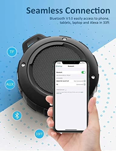 Kunodi Outdoor Waterproof Bluetooth Speaker, Wireless Portable Mini Shower Travel Speaker with Subwoofer, Enhanced Bass, Built in Mic for Sports, Pool, Beach, Hiking, Camping 6