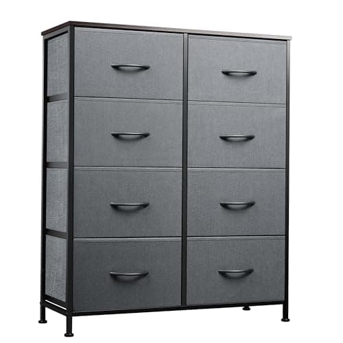 WLIVE Fabric Dresser for Bedroom, Tall Dresser with 8 Drawers, Storage Tower with Fabric Bins, Double Dressers, Chest of Drawers for Closet, Living Room, Hallway, Dark Gray
