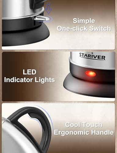 Stariver Electric Kettle Gooseneck Kettle, 1L Water Boiler, BPA-Free, Pour Over Tea Pot Stainless Steel for Coffee & Tea with Fast Heating, Auto-Shut Off and Boil-Dry Protection Tech 7