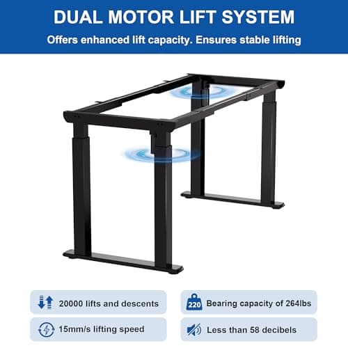 4-Leg Standing Desk Frame Dual Motor, Electric Adjustable Legs Compatible Desktop Size 39″-79″, 264 lbs Weight Capacity, Anti-collision Detection Stand Up Desk Frame Workstation, Black Frame Only 7