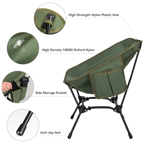 TOBTOS Ultralight Camping Chair, Portable Sturdy Folding Chair with Carry Bag and Side Pocket for Outdoor Camp, Travel, Beach, Picnic, Hiking, Backpacking (Green) 6