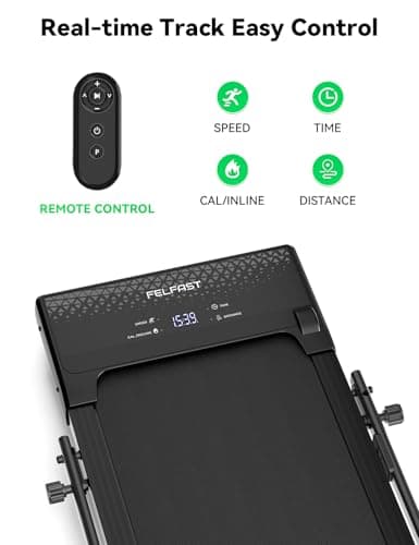 FelFast Walking Pad Treadmill, 12% 5-Level Auto Incline, 2-in-1 Under Desk Foldable w/Remote Control, 12 HIIT Mode, 265 Lbs, 7.6 MPH Max, Portable Treadmill for Office Home, No Tablet Stand 5