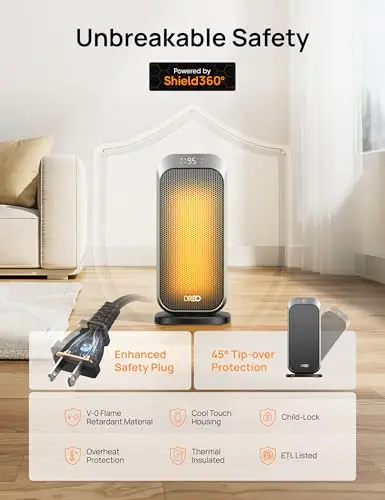 DREO Quiet Space Heater, 1500W Portable Heaters for Indoor Use with Remote, 70° Oscillation, Fast and Safety Electric PTC Ceramic for Desk Office Bedroom, 12H Timer 5