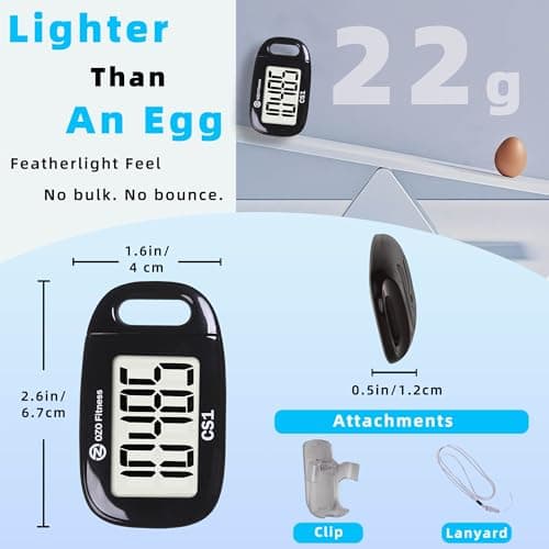 OZO Fitness Clip-on 3D Pedometer for Walking Steps Counter with Lanyard, Simple Exercise Tracker for Women and Seniors with Large Accurate Digital Display, Portable Minimalist Sports Monitor, Black 3