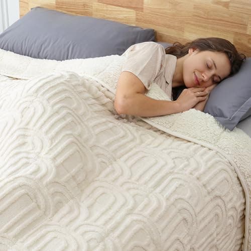 Sherpa Fleece Adult Weighted Blanket Great for Sleep, 15 lbs Dual Sided Soft Fuzzy Heavy Blankets for Couch Bed Sofa, Cozy Warm Arched Jacquard Throw for Winter (Cream White, 48" x 72", 15 Pounds) 9