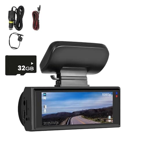 Upgraded Front & Rear Dashcam,2025 New Car Dash Cam 1080p Dash Camera, 24-Hour Night Vision and HDR, Loop Recording and Motion Detection (Dual Recording Front and Behind of Car) with 32G Memory Card