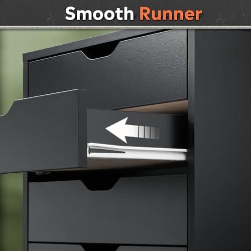 DEVAISE 5-Drawer Chest, Wood Storage Dresser File Cabinet with Wheels, Mobile Dresser for Home Office, Black 8