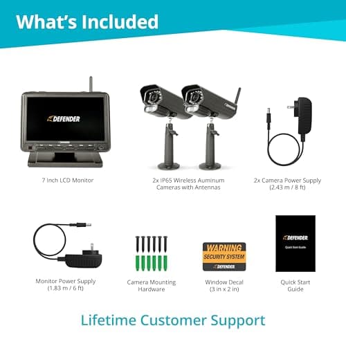Defender PHOENIXM2 Non-WiFi Plug-in Power Security Cameras- for Home & Business Surveillance Indoor & Outdoor Bullet Cameras with 7 Inch LCD Display Monitor (2 Cameras) 7