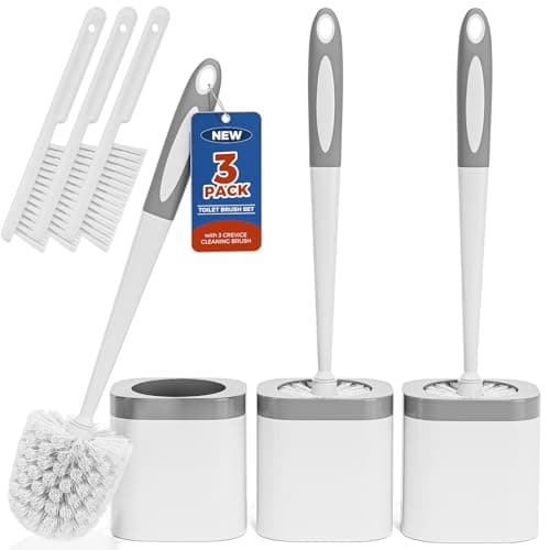 Holaloha Toilet Brush, 3 Pack Toilet Brush and Holder Set Bathroom Accessories, Toilet Bowl Brush and Holder with 3 Crevice Brush for Bathroom, Toilet Scrubber Brush (White)