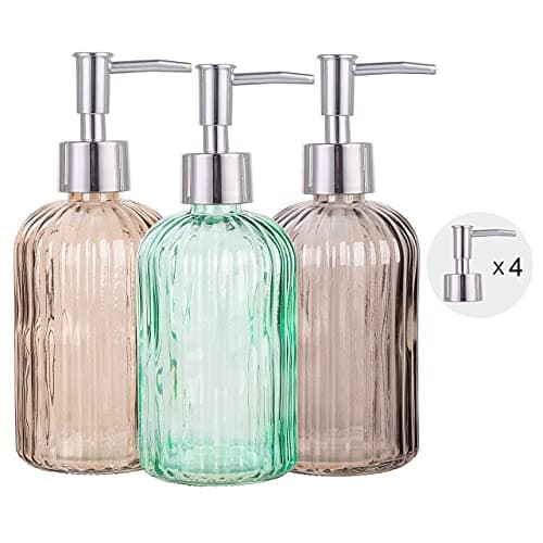 Cutiset Bathroom Accessories Set, 15oz Glass Soap Dispenser Bottle for Bath Decor, 3 Pack Set