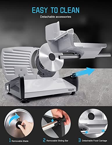 200W Meat Slicer Machine for Home Use,Deli Slicer with 2 Removable 7.5'' Stainless Steel Blades,Adjustable Dial for 0-15mm,Electric Food Slicer for Meat,Bread,Easy to Clean (200W+2 Blades+Silver) 5