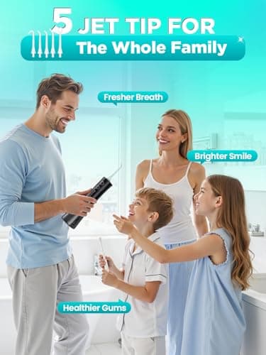 Portable Water Flosser for Teeth Pick - Cordless Electric Oral Irrigator for Adults & Sensitive Gums 300ML Braces Cleaning 5 Jet Tips, IPX7 Waterproof for Travel, Rechargeable BPA-Free 4 Modes 5