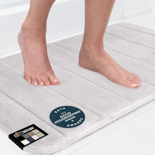 GORILLA GRIP Memory Foam Bath Mat, Soft Absorbent US Designed Bathroom Rug, Gripping Dots Machine Washable Bathmat, Cushioned Floor Mats, Shower Sink Rugs Room Décor Accessories, 24x17 Light Gray