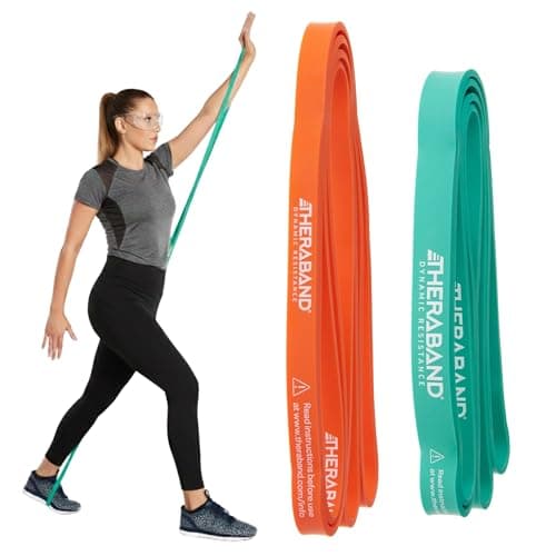 THERABAND High Resistance Bands, Set of 2 Elastic Super Bands for Improving Flexibility, Injury Rehab, & Full Body Workouts, Heavy Duty Stretch Bands for Lifting, 1 Light & 1 Medium Band