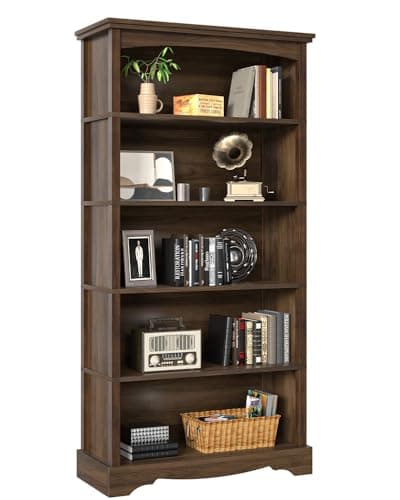 TVU 5-Tier Wooden Bookshelf, 65 Inch Tall Bookshelf with Storage, Floor Standing Modern Style Display Bookcase for Living Room, Office, Study Room, Entryway, Brown